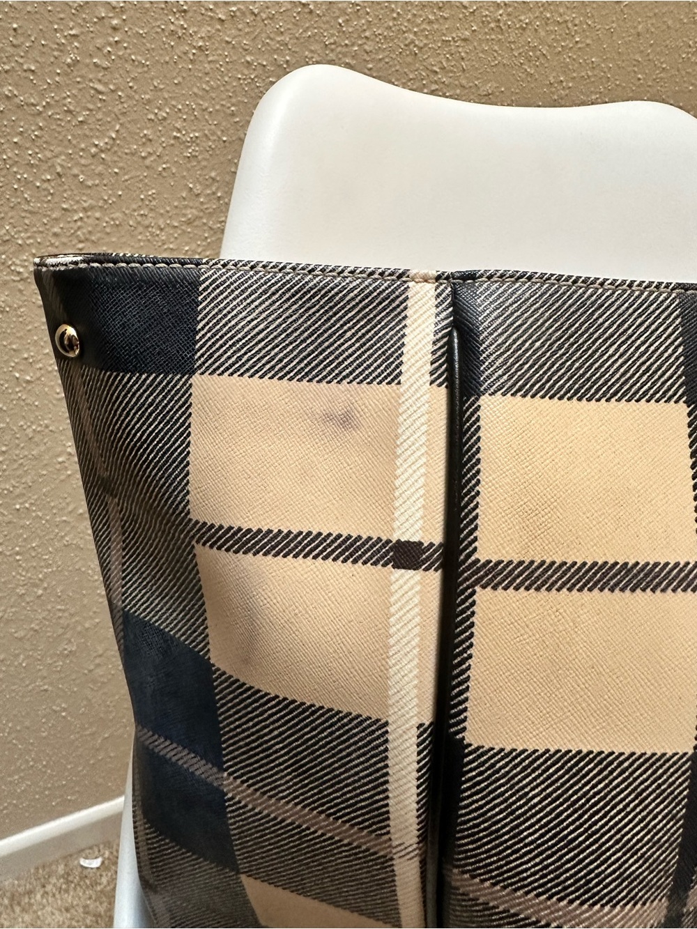 Kate Spade XL Plaid Allison Ave Sidney Tote Bag Purse Heritage Old Money Neutral - Picture 3 of 10